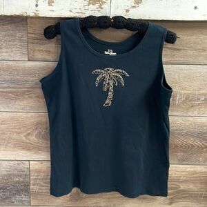 Palm Grove Petite, Ladies Tank with Blinged Palm Tree, Size PXL , Black Tank